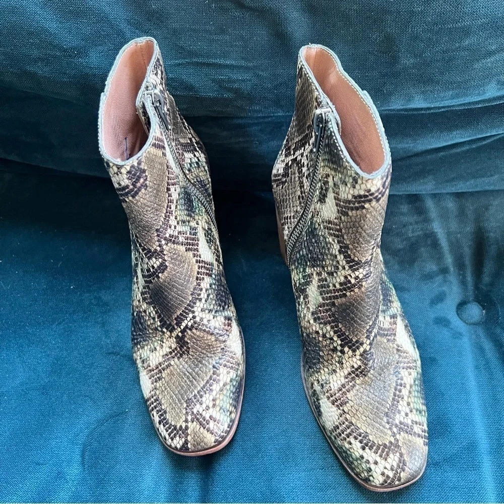 MADEWELL Snakeskin Leather Square Toe The Rosie Ankle Boot block heel SIZE 6